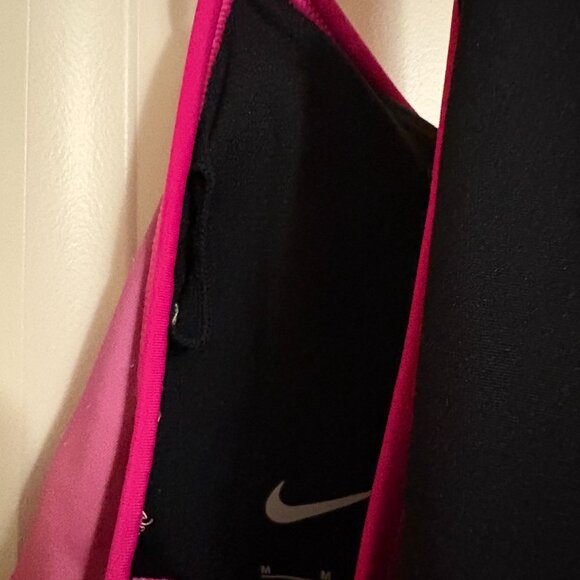 Nike Layered Tank Top Medium Black and Pink Built In Bra Sheer Racerback Pads - Picture 3 of 3